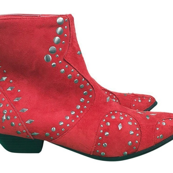 Coconuts by Matisse RED Suede Studded Western Cowgirl boots Size 8 - Picture 3 of 6